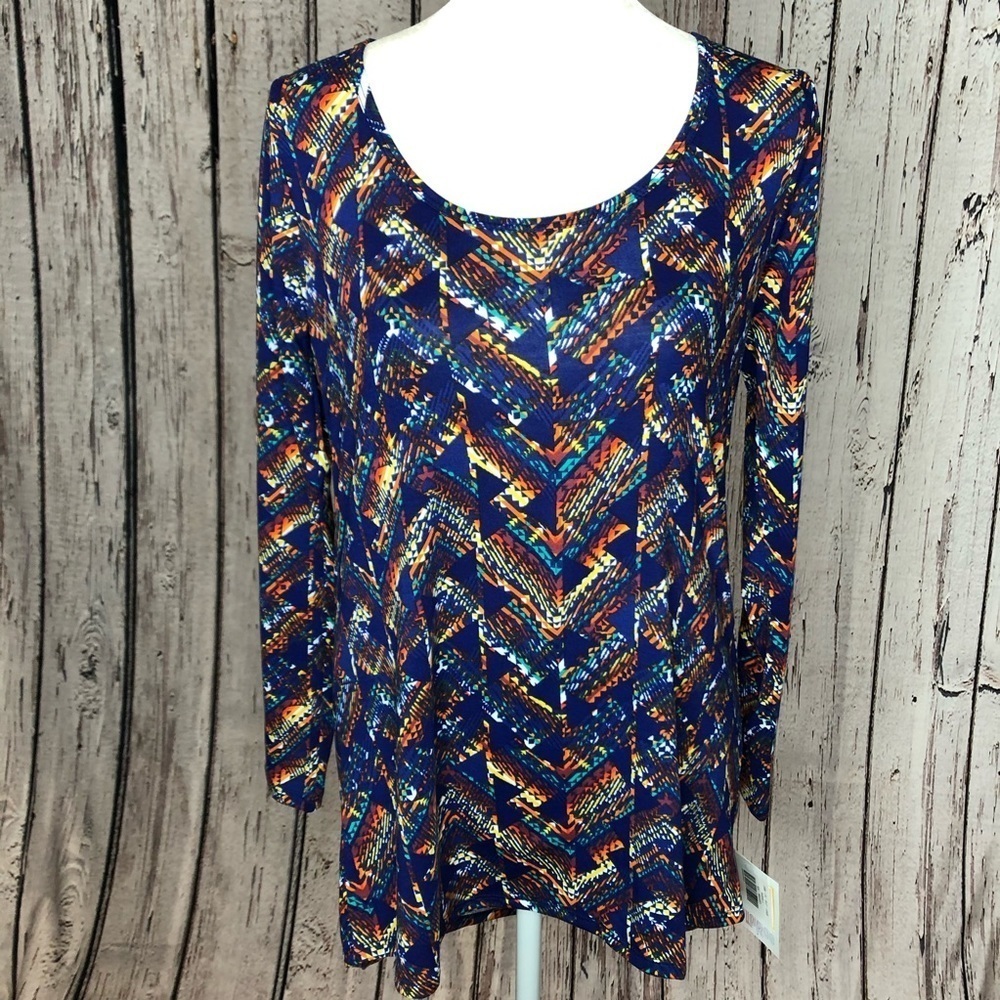 🏷️ NWT LuLaRoe XS Lynnae Shirt Hi-Lo Long Sleeves Tunic Top Colorful Scoop Neck